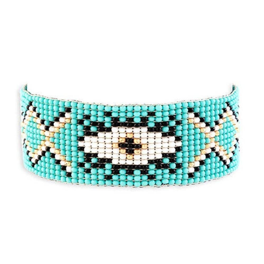 Beyond the Horizon All-Seeing Eye Beaded Bracelet in Turquoise & Gold
